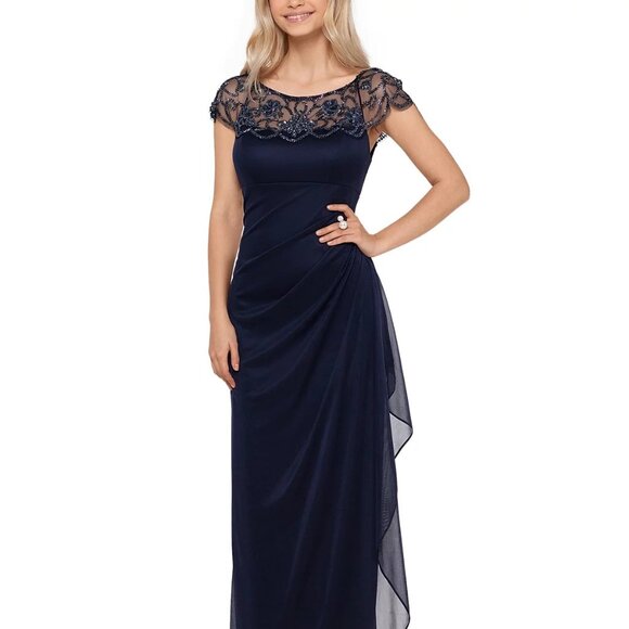 XSCAPE Petite Embellished Gown Navy Size 10P - Picture 1 of 5
